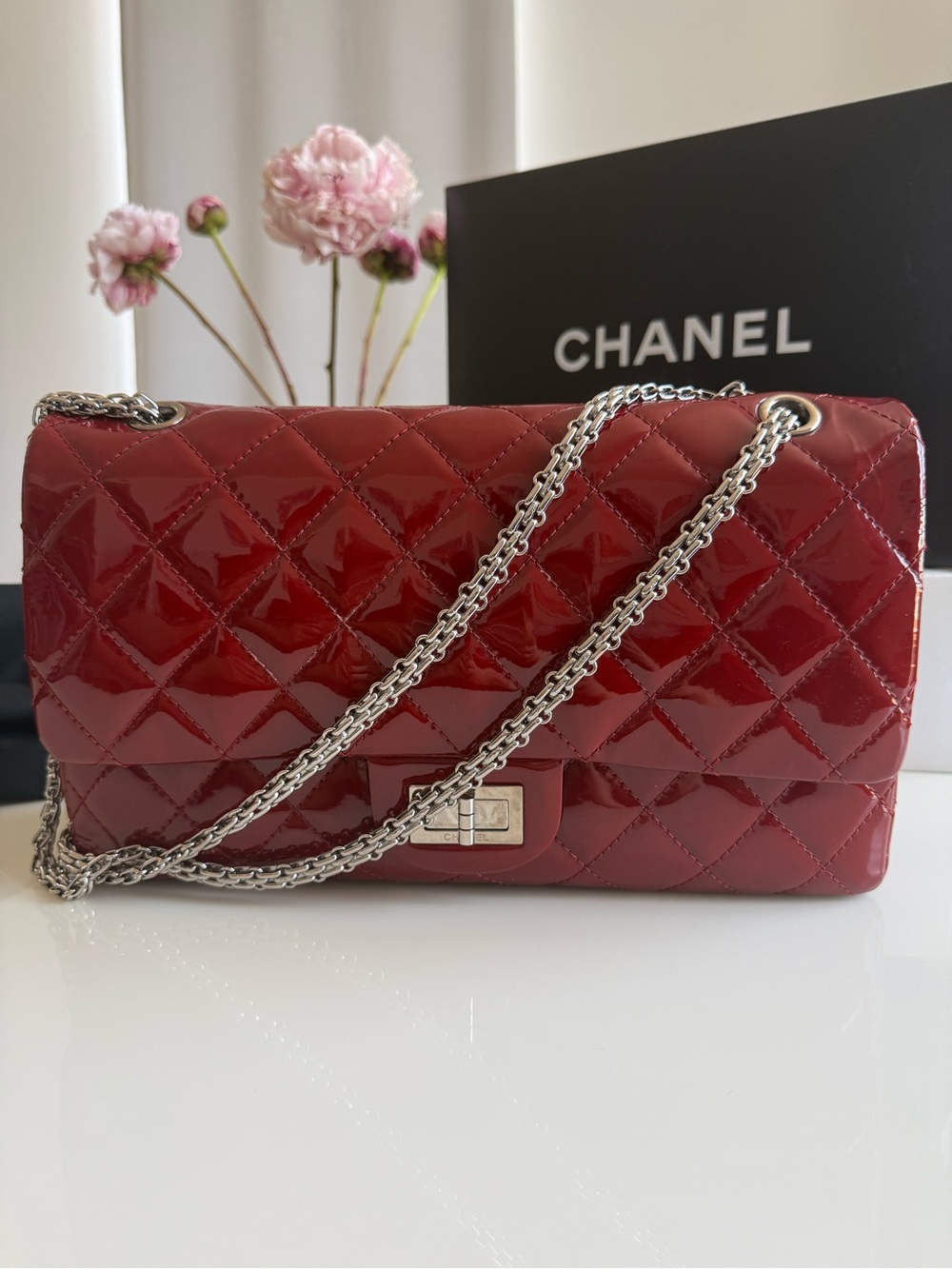 Chanel Reissue 2.55 Red Quilted Patent Leather Shoulder Bag